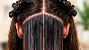 Hair divided into sections before treatment